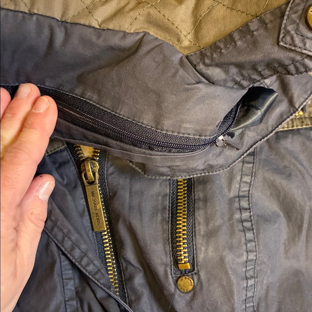 MICHAEL Michael Kors Navy & Olive Green- Gray Quilted Utility Jacket - Picture 4 of 5